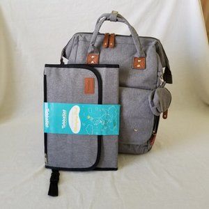 NEW! Multi-purpose Gray Baby Diaper Tote Bag Backpack w/Changing Pad & USB Cord